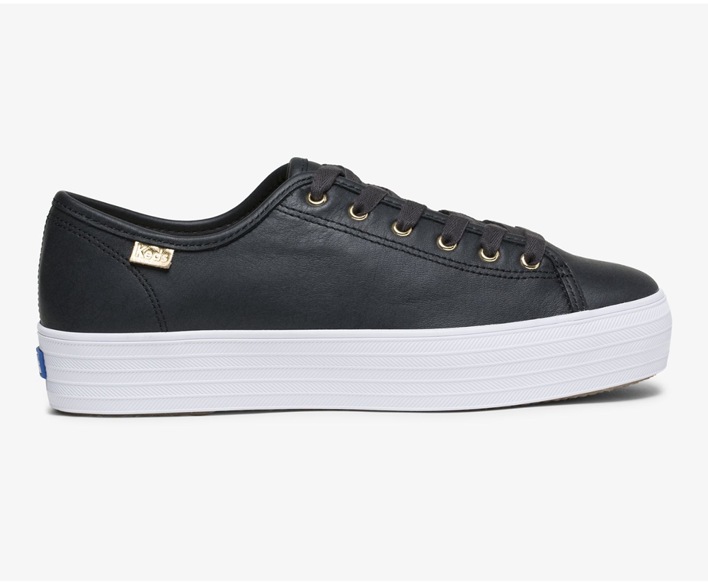 Πανινα Παπουτσια Γυναικεια - Keds Triple Kick Luxe Δερματινα - Μαυρα - NIBYZ8590